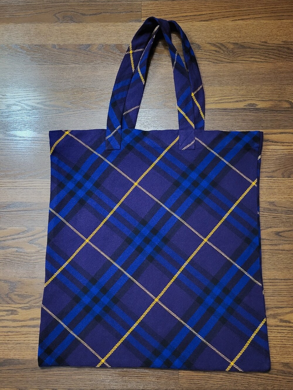 Large Purple BURBERRY Oversized Check Plaid Knit Cotton Bag Tote Purse 21x23"